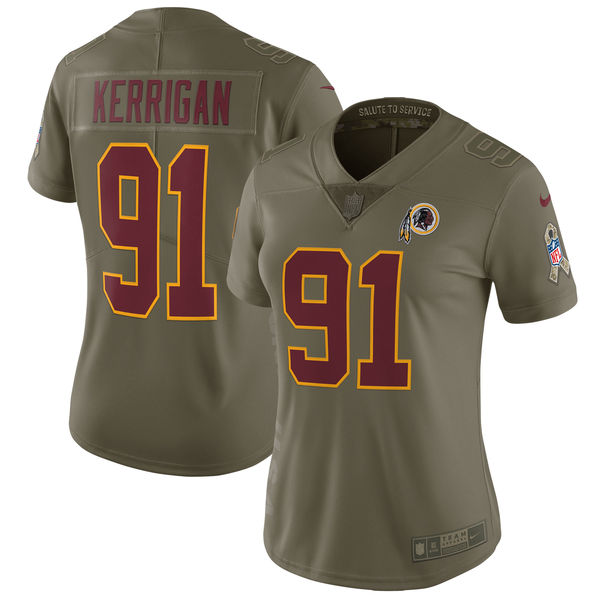 Women Washington Red Skins #91 Kerrigan Nike Olive Salute To Service Limited NFL Jerseys->women nfl jersey->Women Jersey